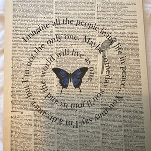 Vintage Dictionary Art with lyrics to Imagine